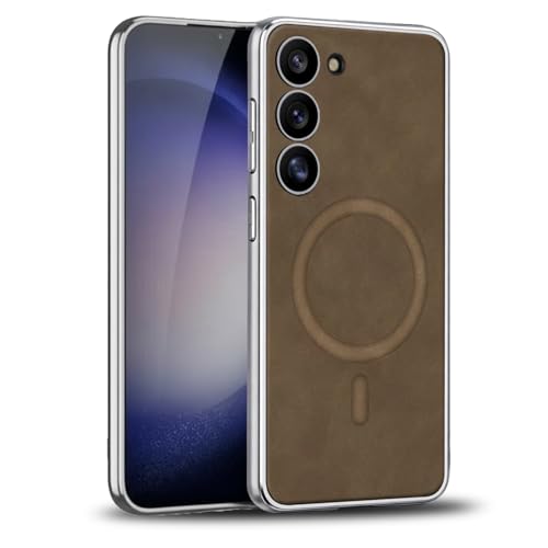 Image of TechTrendz Electroplated Chrome Cover for Samsung Galaxy S25 Soft Edges TPU Mobile Phone Back Case with Leather Magnetic Wireless Charging Case Compatible with Samsung Galaxy S25 (Brown)