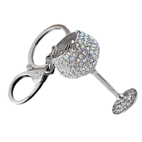 FUTUREORYY Llavero Copa de Vino con Colgante Forma de Cáliz Incrustado con Rhinestones Diseño Metálico Plateado Ligero y Elegante para Mujer Regalo para Cumpleaños y Día Madre