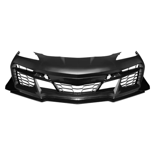 IKON MOTORSPRTS, Front Bumper Cover Compatible With 2020-2025 Chevrolet Corvette, Unpainted Black Bumper Conversion Z06 Z07 Style PP Replacement with Grille, Lip, Side Canards and All Trims