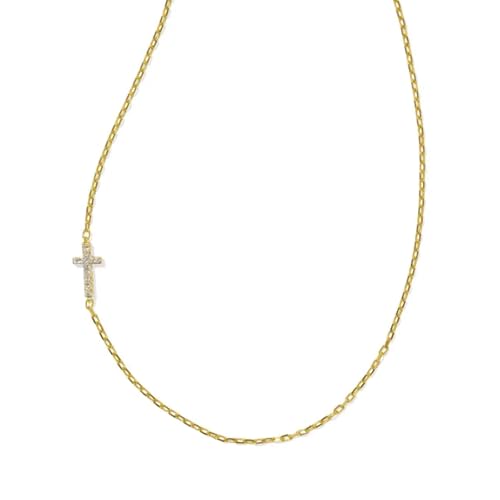 Kendra Scott Cross Inline Pave Necklace, 18k Gold Vermeil, White Topaz