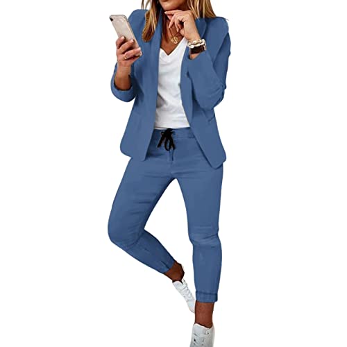 Womens Suits Business Casual Blazer Sets Long Sleeve Open Front Cardigan Jacket Drawstring Pants Slim Fit Work Outfits