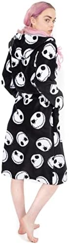 Disney The Nightmare Before Christmas Dressing Gown For Women | Adults Jack Skellington Pocket Black Bathrobe | Tim Burton Movie Pjs Robe