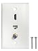 HDMI Coax Ethernet Wall Plate, 1 Port HDMI Keystone Female to Female, 1 Port Coax Keystone Female to Female, 1 Port CAT6 Keystone Female to Female Wall Plate - White