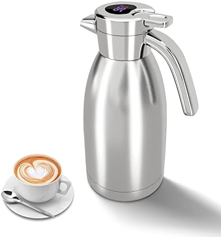 Thermal Coffee Carafe Jugs, UYOTBKEUB 2.2L Double Wall Vacuum Water Jug Intelligent Temp Display Insulated Coffee and Tea Pot, Coffee Warmer Drink Dispenser for Coffee,Tea,Beverage