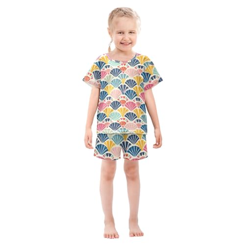 ALAZA Geometric Seashell Pajamas Short Sleeve 2 Piece Sleepwear Top and Bottom Pajama Set Unisex3