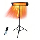 Infrared Patio Heater Electric Outdoor - IPX5 Waterproof, Tip-Over Protection, Instant Heating for Garden, Deck, Backyard & Camping - Energy Saving Space Heater Black