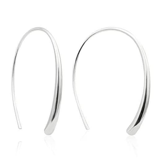 Handmade Pull Through Earrings 925 Sterling Silver Earrings Hypoallergenic Open Hoops Drop Dangle Threader Earrings for Women Trendy Fashion