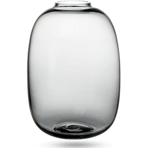 XIUWOUG 12" Large Grey Glass Vase for Living Room Decor Grey Colored Glass Vase for Floor Decor Decorative Vases for Home Table Centerpieces,Grey2 Cover