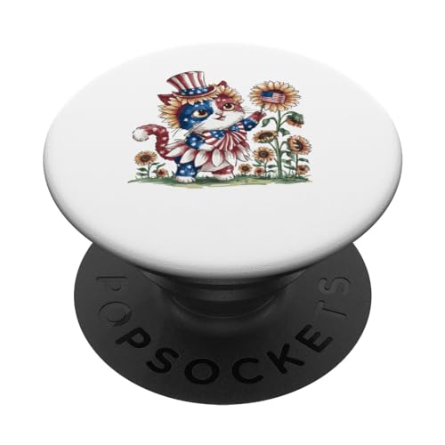 Feliz 4 de julio lindo gato gatito dueño amante animal bandera de Estados Unidos PopSockets PopGrip Intercambiable