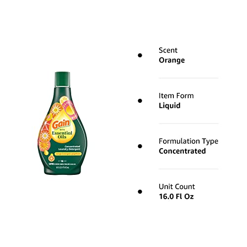 Gain With Essential Oils Liquid Laundry Detergent, Orange & Energetic Grapefruit, 16 Fl Oz #TOP7