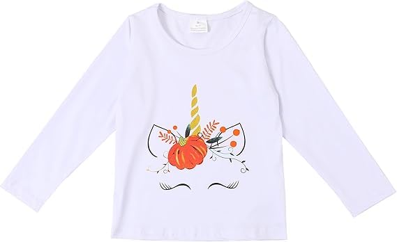 Image of Thanksgiving Toddler Girls T-Shirts Turkey Long Sleeve Shirts Kids T Shirts Cotton Girls Summer Tops 3-8Y
