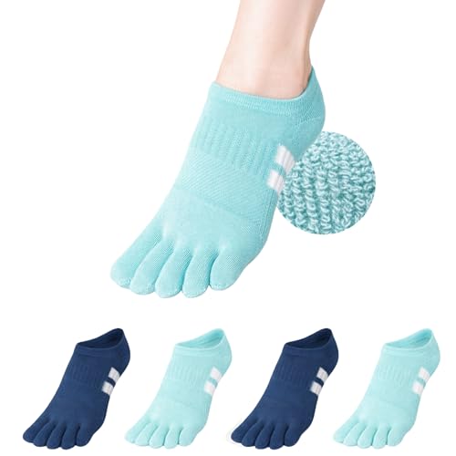 Image of soxsense Cushion No Show Toe Socks For Women Five Finger Socks Low Cut Athletic Running Socks 4 Pairs