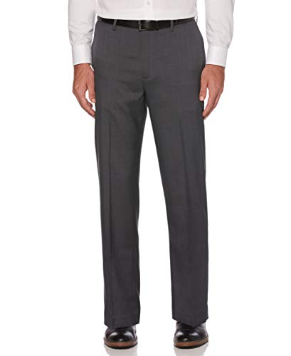 Savane Men's Flat Front Stretch Crosshatch Dress Pant, Charcoal, 40W x 30L