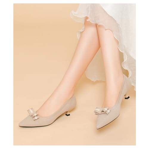Women's Knitted Kitten Low Heels with Bow Pointed Closed Toe Slip On Comfort Pumps Casual Work Office Dress Shoes3