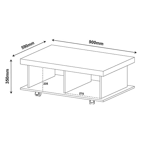 Mesa de Centro com rodízios e tampo em Tamburato 50mm DUNAS cor Canela - Artely
