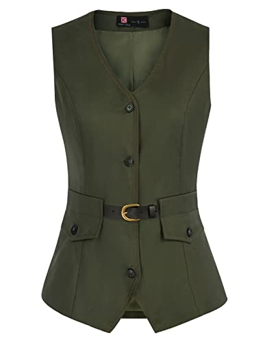Kancy Kole Women Slim Fit Formal Blazers Waistvest Vest For Office Work With Pockets(Xl, Army Green) #TOP21