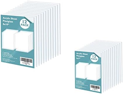 Egofine Plexiglass Sheets Acrylic Sheets 12 Pack of 8x10 & 5x7 Clear Plastic Cast Transparent Plexi Glass for Crafting Projects, Replacement Picture Frame Glass, DIY Display, Easy to Cut