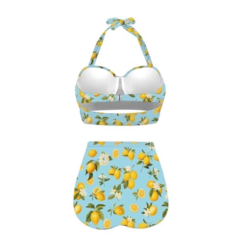 Suobstales Conjunto de biquíni de cintura alta para mulheres, duas peças, gola V, roupa de banho com