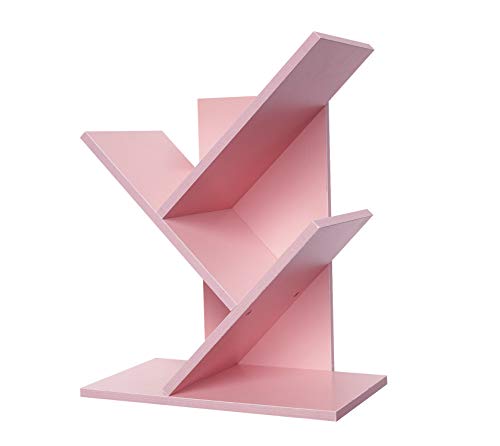 Lydia88 Tree Bookshelf，2-Layer Floor Standing Bookshelf，The Desktop Bookshelf Can Hold Books，Magazines, Cds And Photo Albums，Desktop Organizer，Office Storage Rack Real Wooden Bookshelf，Pink #TOP3