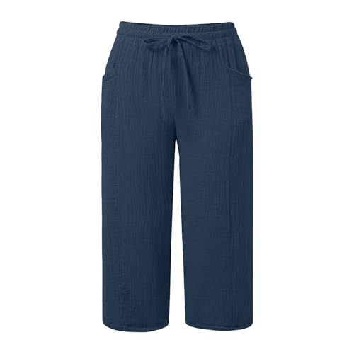 Womens Capri Pants High Waisted Wide Leg Lounge Linen Cropped Pant Drawstring Causal Palazzo Capris with Pockets4