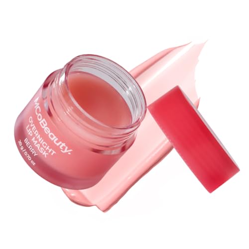 MCoBeauty Double Duty Lip Mask Berry - Hydrating Lip Balm with Coconut Oil Vitamin E Hyaluronic Acid - Overnight Lip Mask Treatment for Dry Lips - Tinted Lip Care, Vegan Cruelty Free - 15g