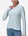 Women's Long Sleeve Compression Shirts Workout Tops Cross Hem Athletic Running Yoga T-Shirts with Thumb Hole Light Blue Heather