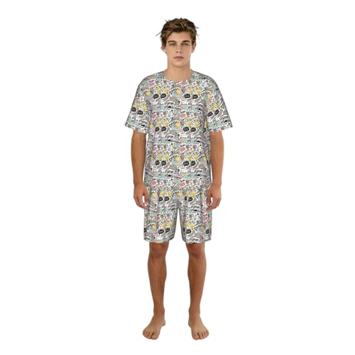 Pijama de dos piezas para hombre con camiseta de manga corta Comic Ar Print y pantalones cortos