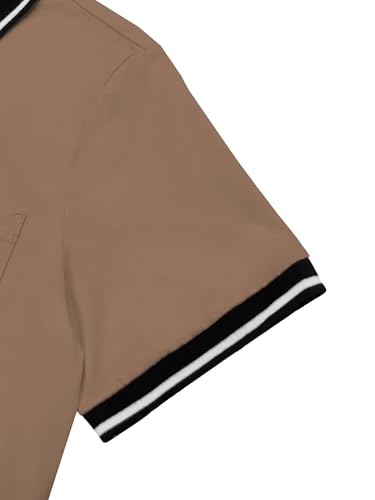 LuxMania Men's Casual Short Sleeve Polo Shirts Classic Button Summer Collared Golf Top T-Shirt with Pocket Dark Khaki 3XL — view 2