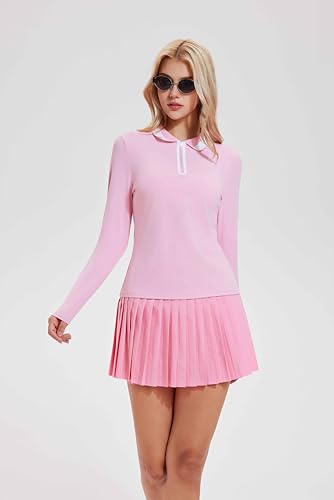 Image of Tennis Skirt Sets for Women Zipper Color Block High Waisted Golf Polo Two Piece Skirt Set Women 2 Piece Outfits