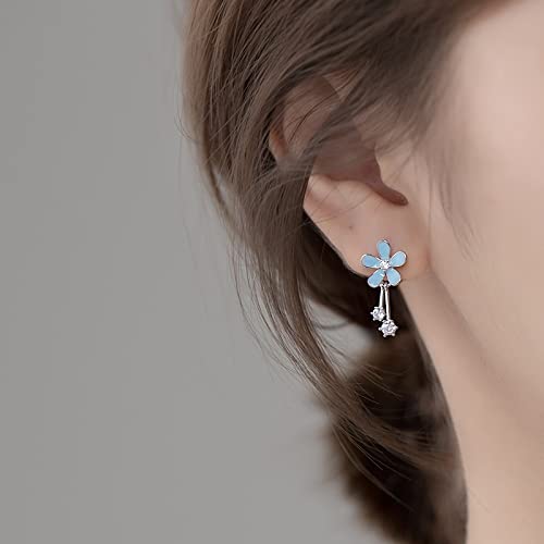 Boucles d'oreilles mignon doux fleurs bleues pour fête de noël - 2