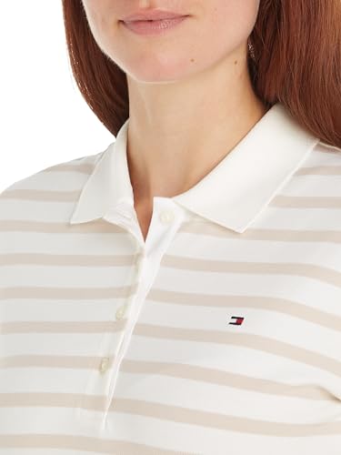 Tommy Hilfiger Damen Poloshirt Kurzarm Stripe Slim Fit, Weiß (Breton STP/Ecru/Classic Beige), XL – Ansicht 3