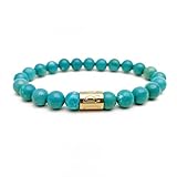 Morchic Blue Treated Turquoise Gem Semi Precious Stretch Bracelet for Women Men Unisex, Natural Gems