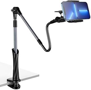 Lucrave Gooseneck Phone Holder for Bed, Flexible Arm Clamp Clip for Desk, Compatible with All Smart Phone(4-7"),Length 39.4In(Grey)