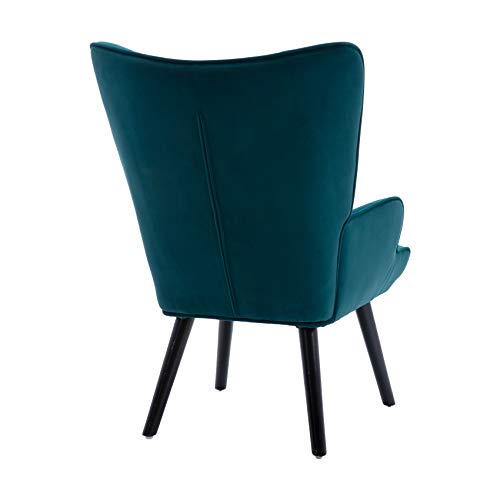 Dolonm Velvet Accent Chair Modern Tufted Button Wingback Vanity Chair With Arms Upholstered Tall Back Desk Chair With Solid Wood Legs For Living Room Bedroom Waiting Room(Teal) #TOP3