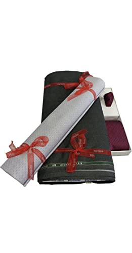 Image of Raymond Men's Unstitched 3.25 Meters Suiting Length Set with Tie, Pocket Square and Shirt Piece (All Weather Fabric,Attractive Box, M3)