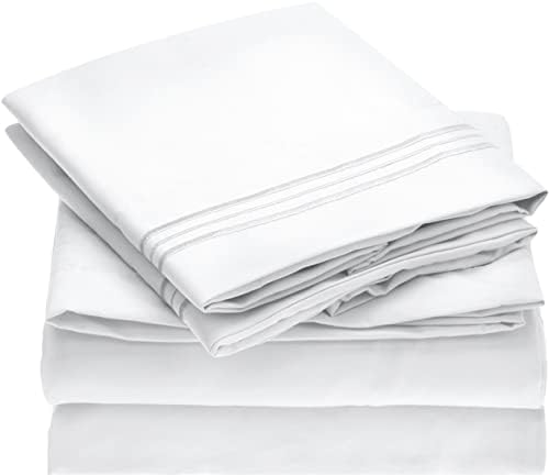 Mellanni King Size Sheets - Iconic Collection Bedding Sheets & Pillowcases - Hotel Luxury, Extra Soft, Cooling Bed Sheets - Deep Pocket up to 16" - Wrinkle, Fade, Stain Resistant - 4 PC (King, White)