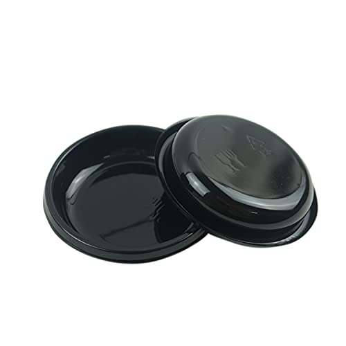 100 Pcs Mini 3.11"X3.11" Dipping Sauce Dishes, Plastic Disposable Round Black Soy Sauce Plate Set, Condiment Serving Tray, Seasoning Platter, Appetizer Bowel -For Sushi Mustard Vinegar Soy Bbq Ketchup #TOP4