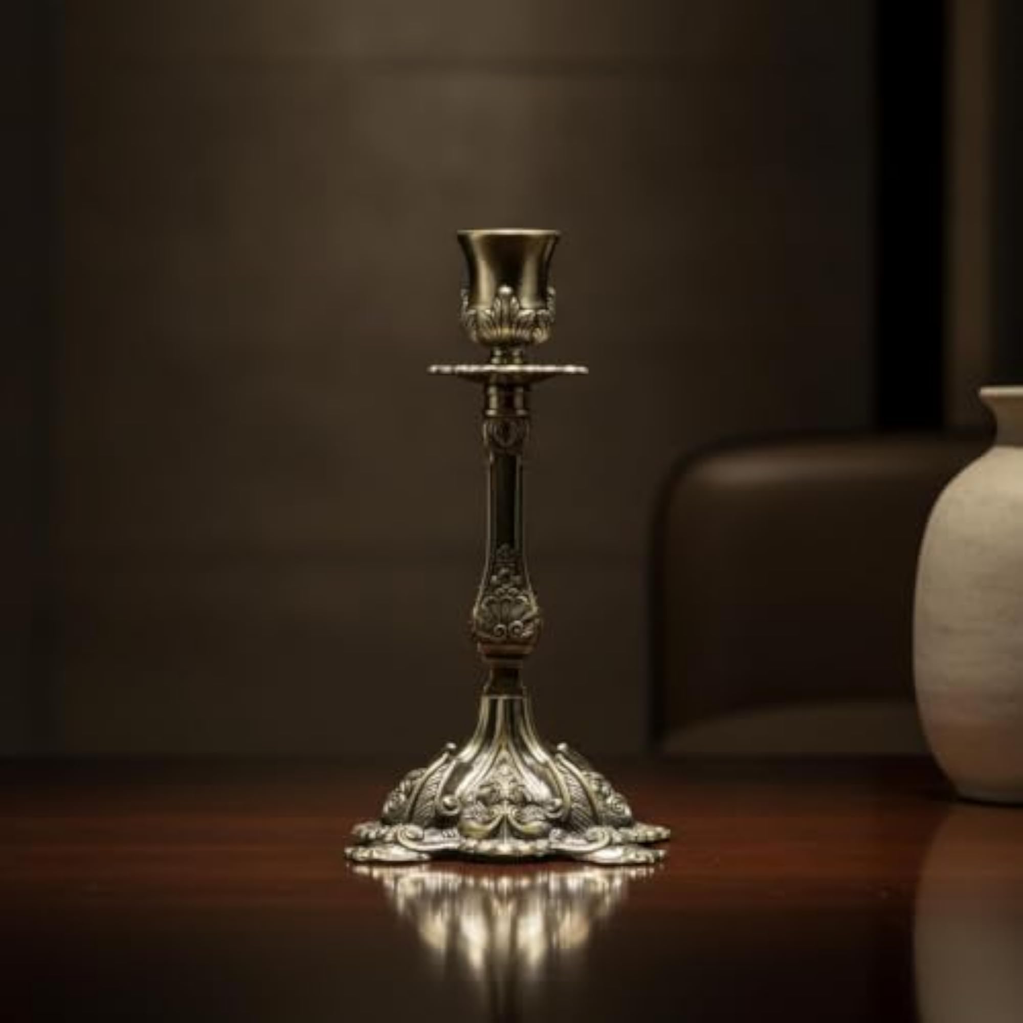 Vintage Taper Candle Holder with Embossed Base