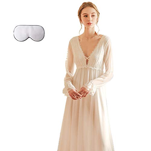 HOMDREAM Damen Nachthemden Palace Lace Female Thin Langarm Sexy Pyjamas Retro Long Home Service Victoria Nachthemd Seidenaugenmaske,XL Cover