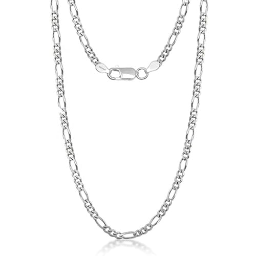 Image of TRUESILVER ACPL Italian 925 Sterling Silver 3.5MM Solid Diamond-Cut Figaro Link Chain Necklace for Women Men (16, 18, 20, 22, 24, 26 Inches)