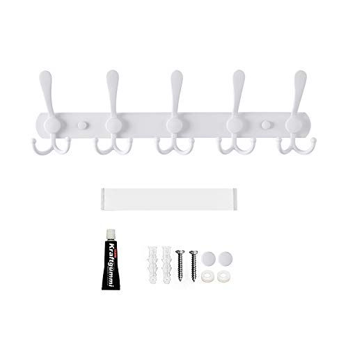 Oyydecor Wall Mounted Coat Rack, 5 Tri Hooks Heavy Duty Stainless Steel Coat Hook Rail for Coat Hat Towel Purse Robes (White) - Thumbnail 7