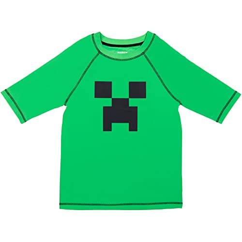 Minecraft Creeper Big Boys Swimwear Rash Guard And Swim Trunks Outfit Set, 10-12, Green/Black #TOP1