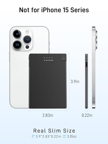TNTOR Portable Charger with Built in Lightning Cable, 3500mAh Ultra Slim for Pocket Wallet Power Bank Compatible with iPhone 14/13/12/11/X/8 Series (Not for iPhone 15 Series) - Thumbnail 2