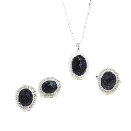 Ensemble bijoux en argent 925 et grès bleu rétro chic pour femme