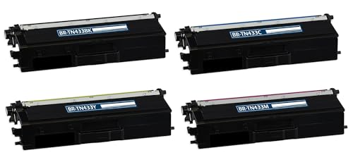 Compatible Replacement for Brother TN433 Black Cyan Yellow Magenta Full Set, DCP L8410CDW HL L8260CDW L8360 MFC L8610CDW L8900, Lower Cost Alternative to Name Brand, Overall Defect Rates Less Than 1%