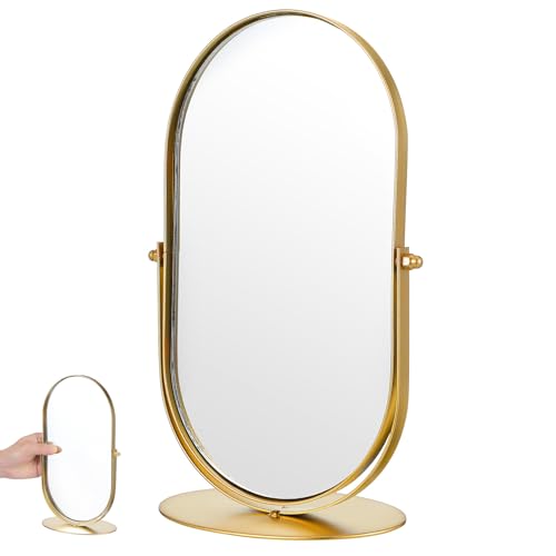 KALLORY Espejo para Escritorio de Maquillaje Vintage Luz LED y Estructura Metálica Resistente, Adecuado para Sala y Tocador Superficie de Alta Definición