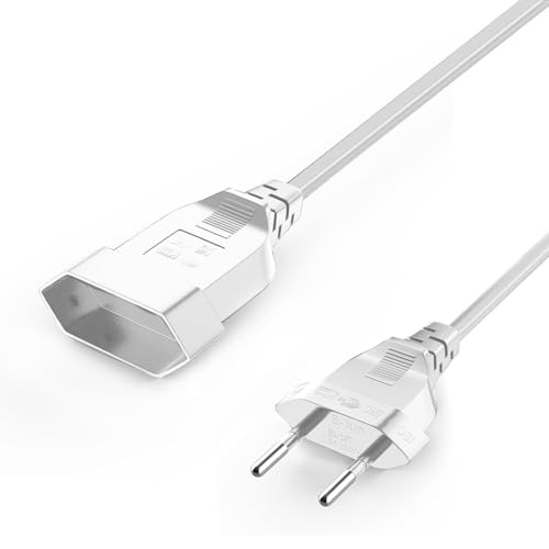 VIEVRE Verlängerungskabel Dünn, 3,0m Eurostecker Verlängerung 2,5A 250V, Typ-C-Stecker Eurostecker auf Typ-C Euro Buchse für Haushaltsgeräte TV PC Computer Monitor Etc, Weiß