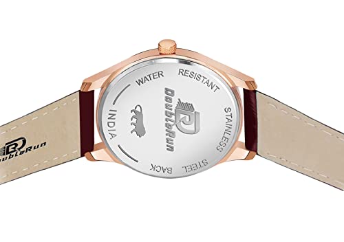 Image of DOUBLERUN 3D Glass Date Display Two Tone Dial Leather Belt Analog Watch - For Men, Band- Red
