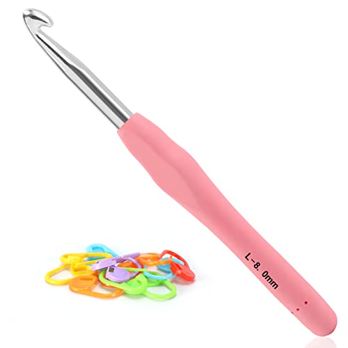 Image of Vodiye Professional Extra Long 8mm Crochet Hooks Set, Ergonomic Handle, for Beginners & Experienced Lovers