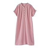 [TDIOSN] パジャマ レディース ワンピース ネグリジェ 二重ガーゼ 半袖 前半開き 柔らか 通気速乾 ルームウェア 入院 産後 マタニティ 母の日 ギフト プレゼント女性 婦人 春夏秋 (ピンク, M)